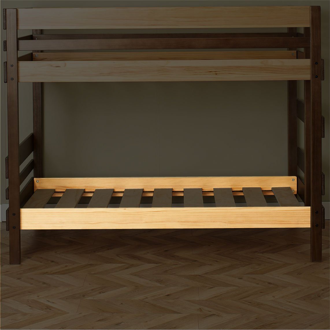 Side rails highlighted on bunk bed