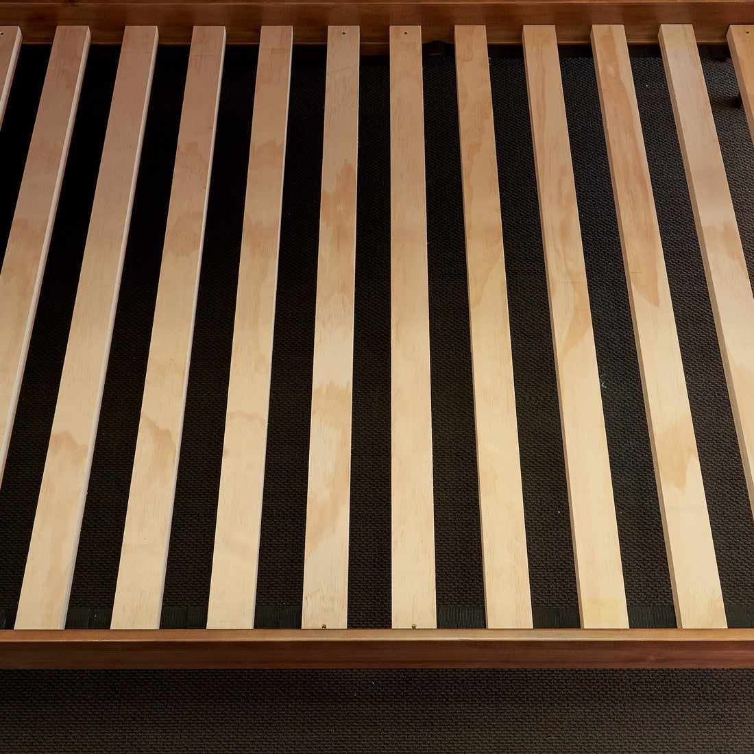 Solid timber double bunk bed slat base view from above