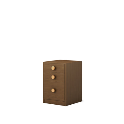 Compact wooden small chest with three round knobs, suitable for bunk bed or loft bed storage.