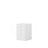White small chest with three round knobs, designed for bunk bed or loft bed storage.