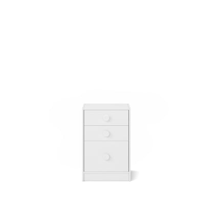 Small white chest with three drawers for bunk bed or loft bed storage.
