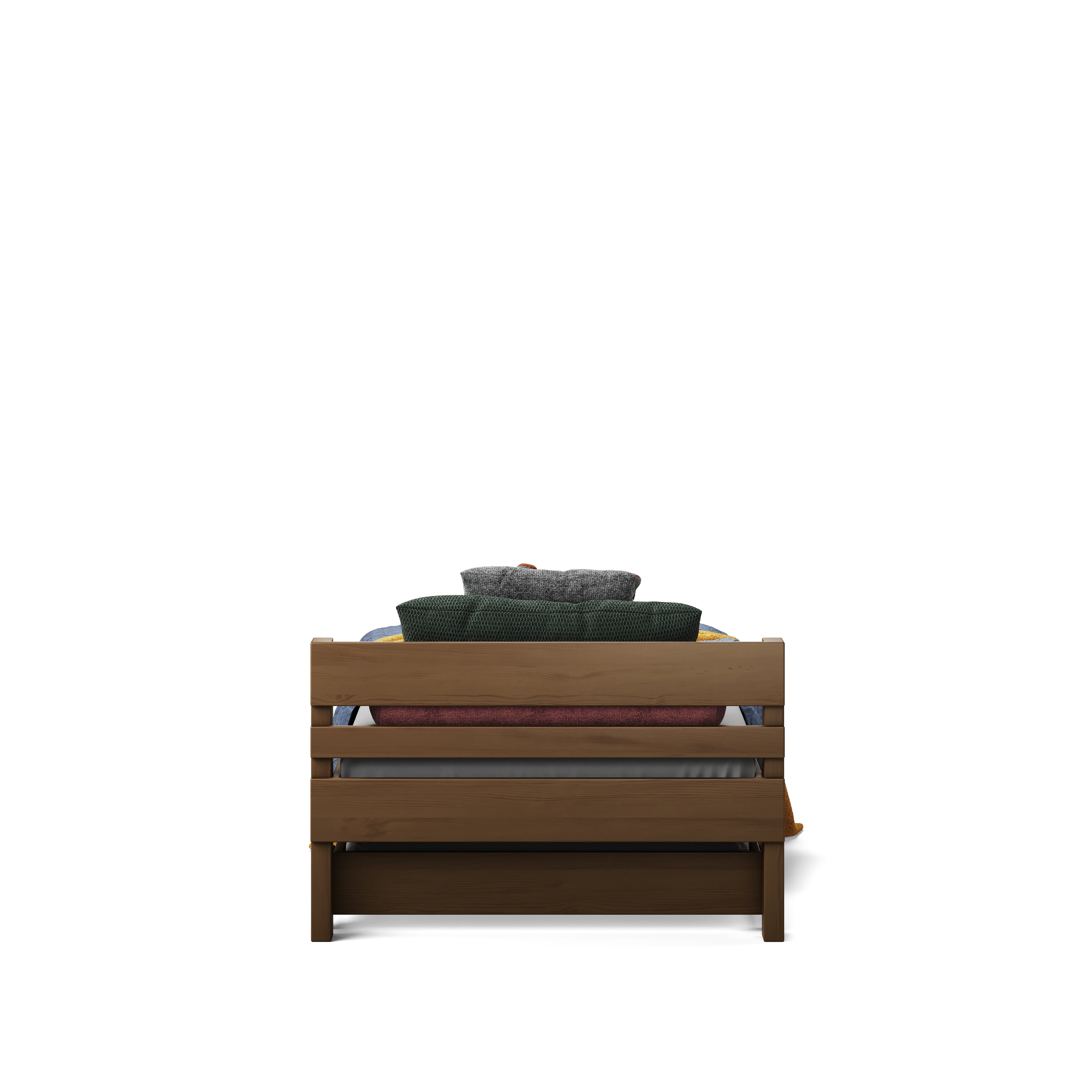 Native elm wooden bed frame with slatted headboard in queen size.