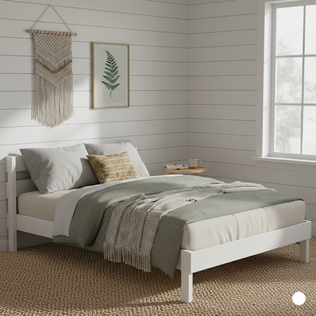 Bunkers double bed in white finish, comfortable adult sleeping