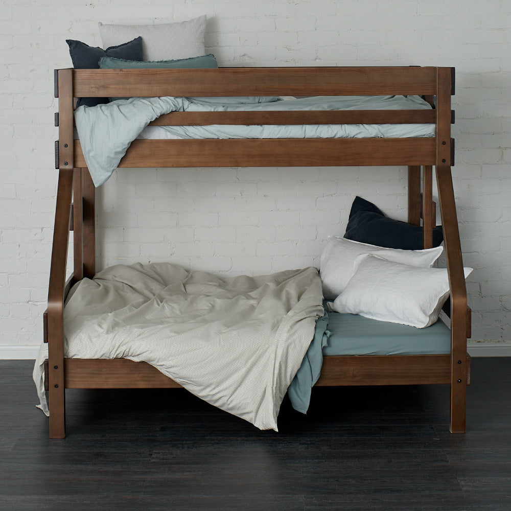 Single over double bunk bed in elm finish