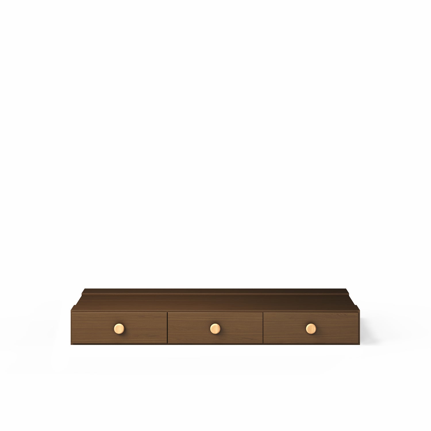 Wooden under bed storage drawers with three round handles, designed for bunk or loft bed use.