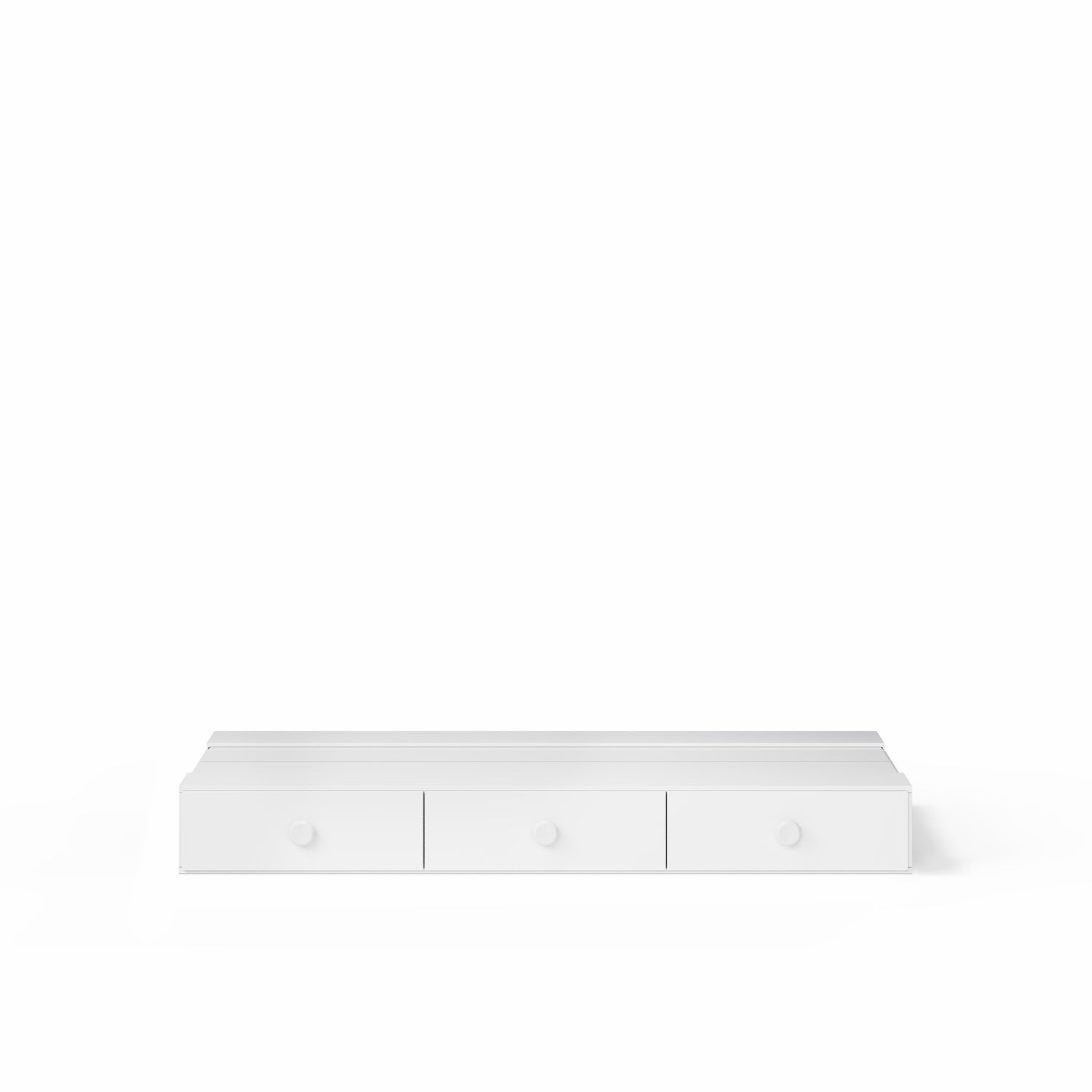White under bed storage drawers with three compartments, designed for bunk or loft bed use.