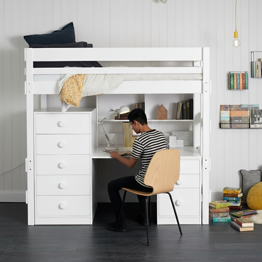 Brisbane Teenage boy studying at white loft bed desk area