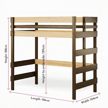 single loft bed in elm clear finish dimensions