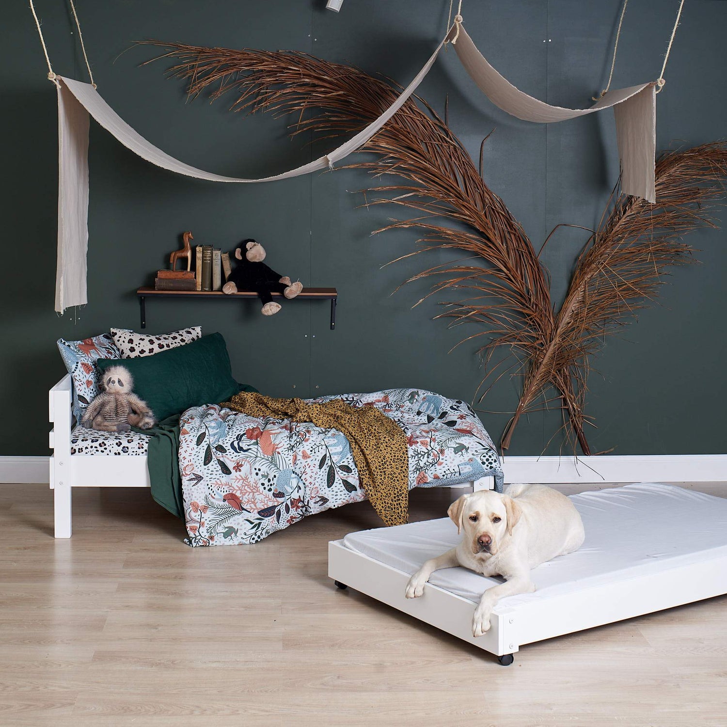 white single or king single bed with trundle bed and token good boi...