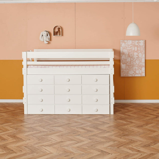 Low height loft bed with unbeatable storage drawers