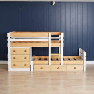 Low height bunk bed, plus under bed storage drawers & deep drawer chest 
