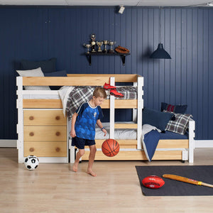 Low height bunk bed with 3 beds, plus best under bed storage and bonus kid...