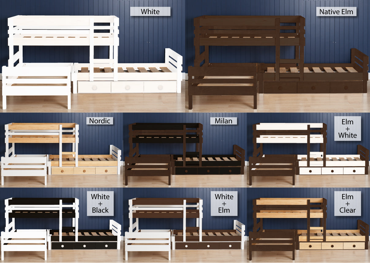 3 bed bunk bed with storage drawers finishing options