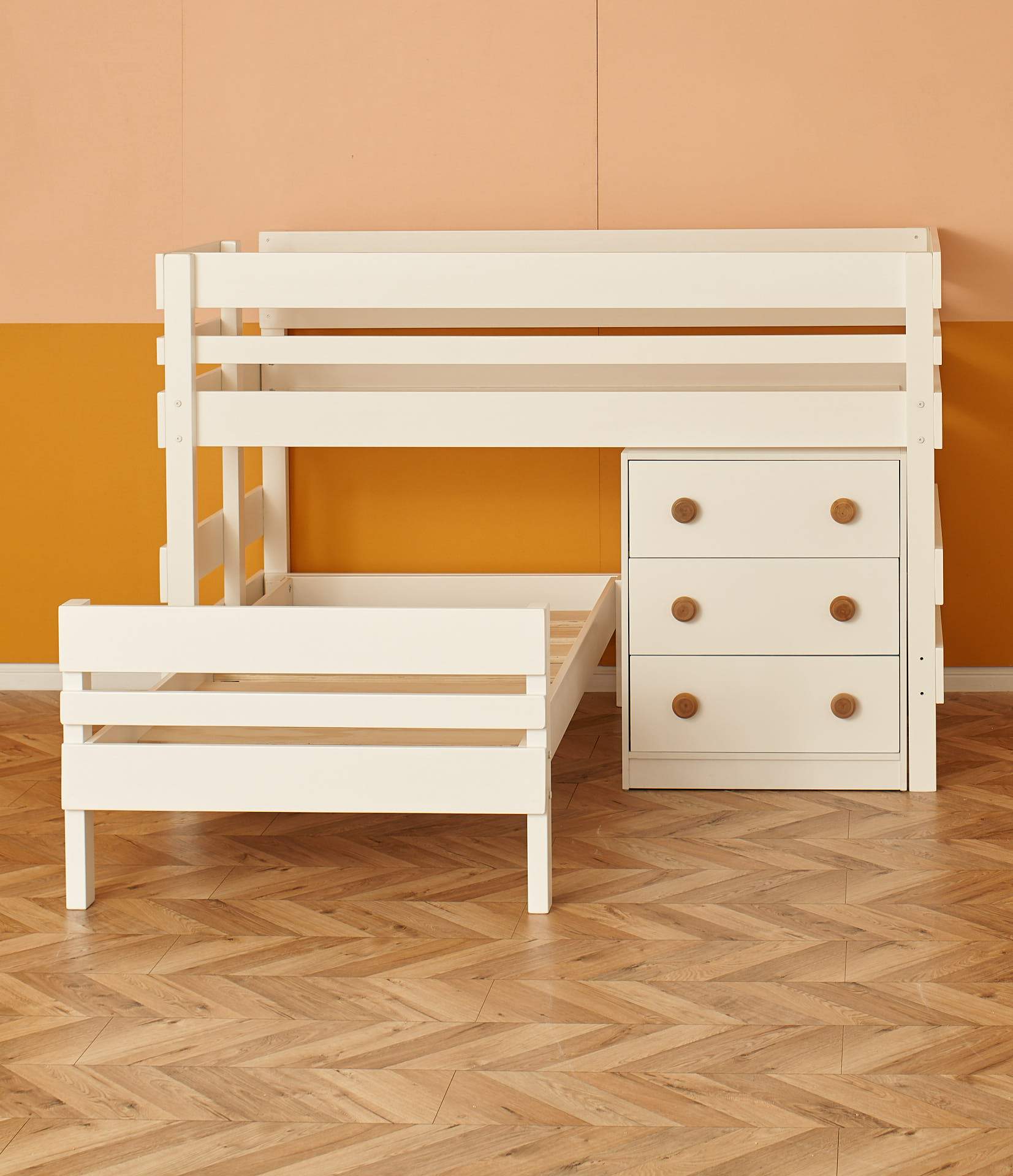 Naked... Low height L shaped bunk bed with storage drawers chest