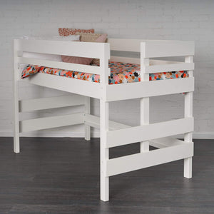 Low height elevated bed. Foot ladder end in white finish