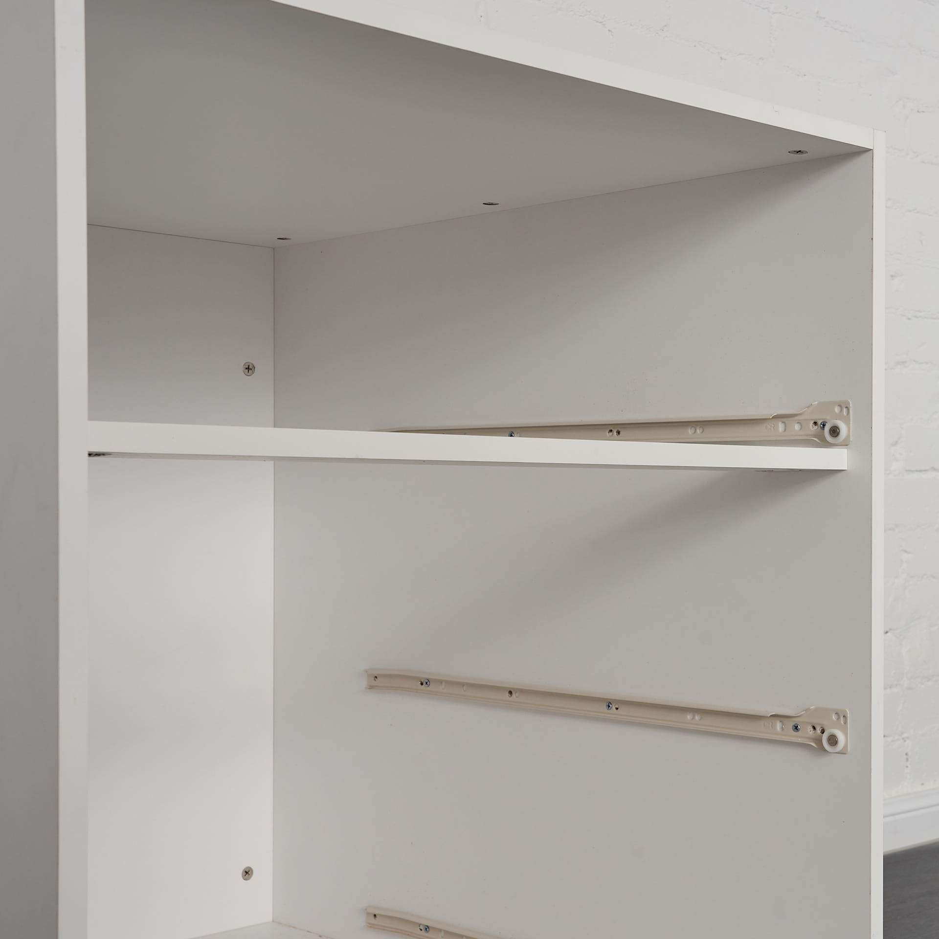 Low height bunk bed storage drawers internal view. Pictured in white.