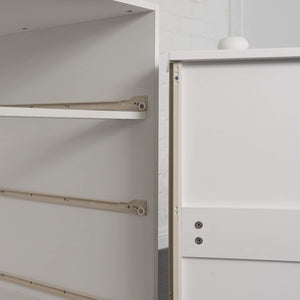 Low height bunk bed storage chest internal view plus underside drawer box. Pictured in white.