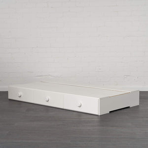 White under bed storage drawer unit, featuring 3 deep drawers for below bed storage.
