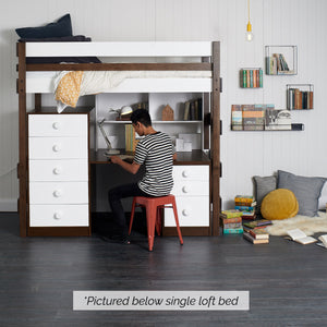 Teenager at Study Loft Bed with Bench Desk plus storage chests and bookcase