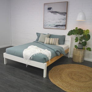 Double bed in Nordic Finish. Foot angle view