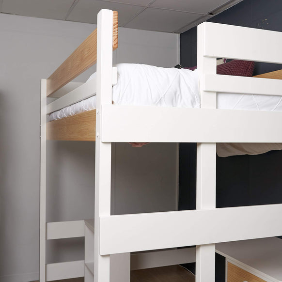 Loft bed end frame with ladder shown in nordic finish white with clear pine