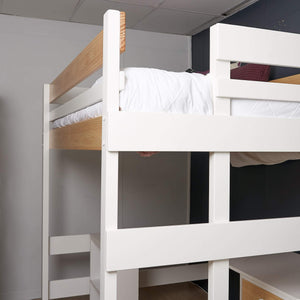Bunk bed end frame with ladder shown in nordic finish white with clear pine