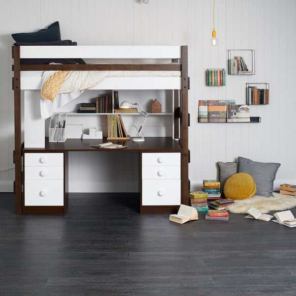 storage and desk space under loft bed