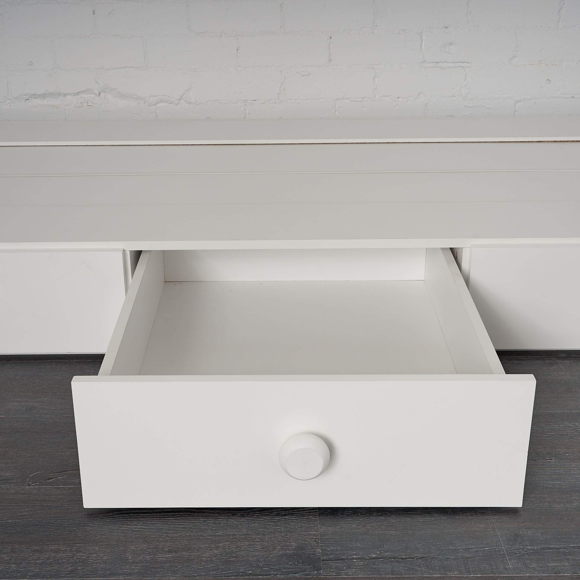 White under bed storage drawers centre drawer out view